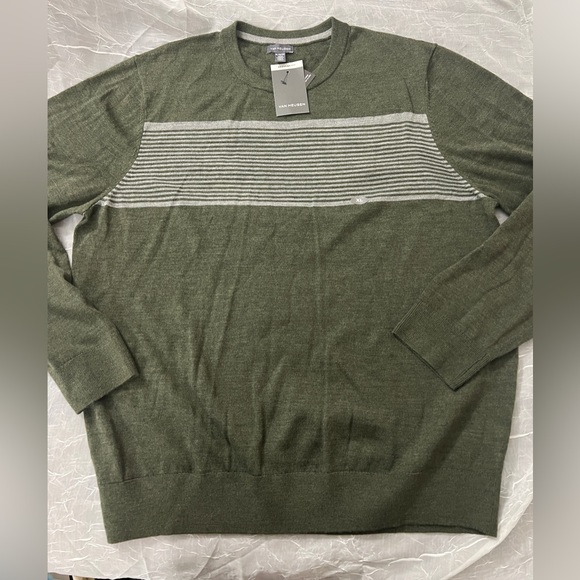 Van Heusen Sport Men's 1/4 Zip Cotton Sweater Military Shoulder - Large - Green - Picture 1 of 6